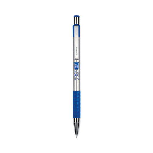 F-301 Ballpoint Pen, Retractable, Fine 0.7 mm, Blue Ink, Stainless Steel/Blue Barrel, 2/Pack [SKU: ZEB27122]