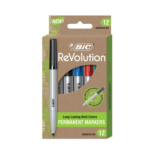 ReVolution Permanent Markers, Fine Bullet Tip, Assorted Colors, Dozen [SKU: BICPMER12AST]