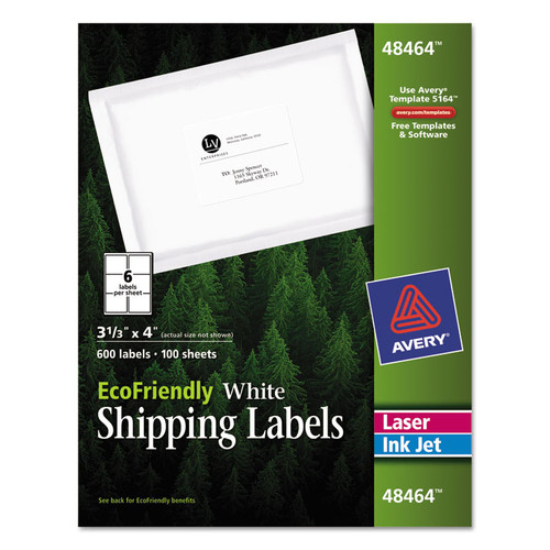 EcoFriendly Mailing Labels, Inkjet/Laser Printers, 3.33 x 4, White, 6/Sheet, 100 Sheets/Pack [SKU: AVE48464]
