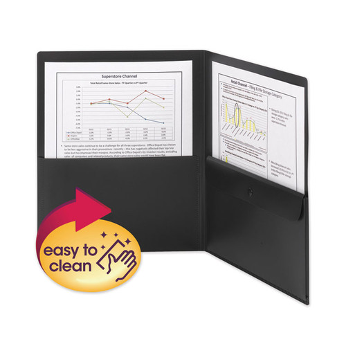 Poly Two-Pocket Folder with Snap Closure Security Pocket, 100-Sheet Capacity, 11 x 8.5, Black, 5/Pack [SKU: SMD87700]