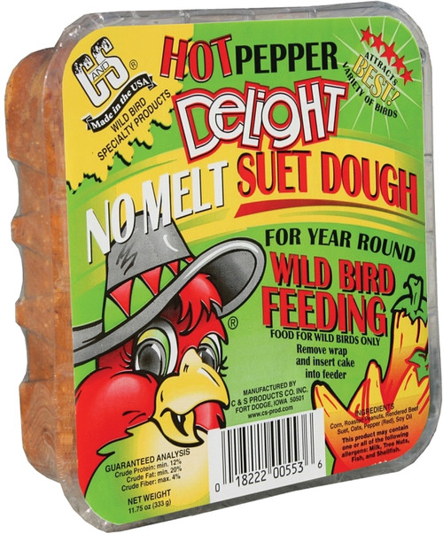 C&S No Melt Suet Dough Delights CS12553 Bird Suet, Hot Pepper Flavor, 11.75 oz [SKU: ORG7369259]