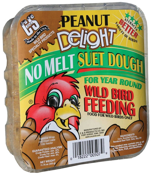 C&S No Melt Suet Dough Delights CS12507 Bird Suet, Peanut Flavor, 11.75 oz [SKU: ORG7369192]