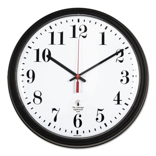 Black Quartz CONTRACT Clock, 13.75" Overall Diameter, Black Case, 1 AA (sold separately) [SKU: ILC67700002]