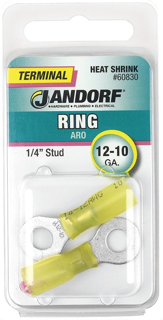 Jandorf 60830 Ring Terminal, 12 to 10 AWG Wire, 1/4 in Stud, Copper Contact, Yellow [SKU: ORG3400264]
