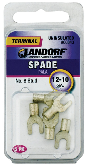 Jandorf 60843 Spade Terminal, 600 V, 12 to 10 AWG Wire, #8 Stud, Copper Contact [SKU: ORG3400397]