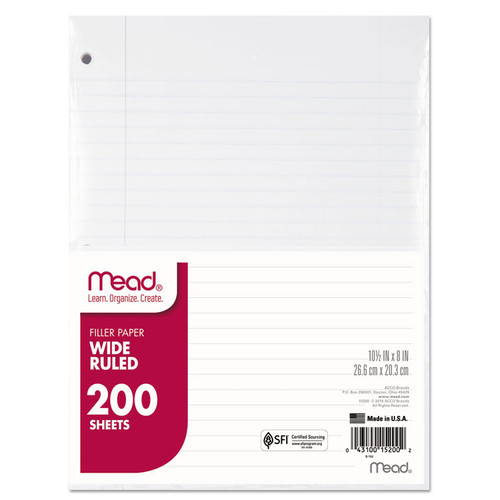 Filler Paper, 3-Hole, 8 x 10.5, Wide/Legal Rule, 200/Pack [SKU: MEA15200]