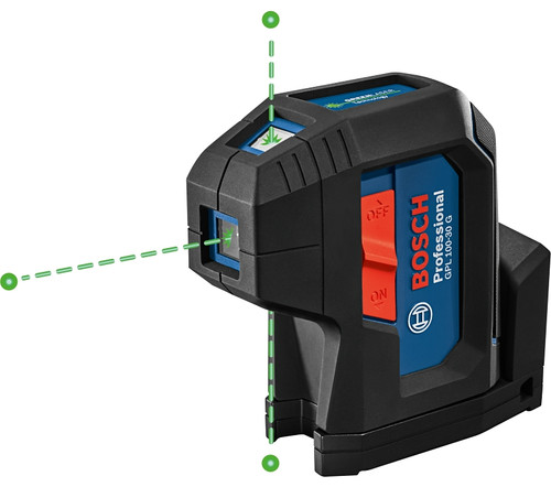 Bosch GPL100-30G Three-Point Alignment Laser Level, 125 ft, +/-1/8 in at 30 ft Accuracy, 2-Beam, Green Laser [SKU: ORG8422271]