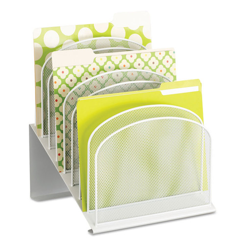 Onyx Mesh Desk Organizer with Tiered Sections, 8 Sections, Letter to Legal Size Files, 11.75" x 10.75" x 14", White [SKU: SAF3258WH]