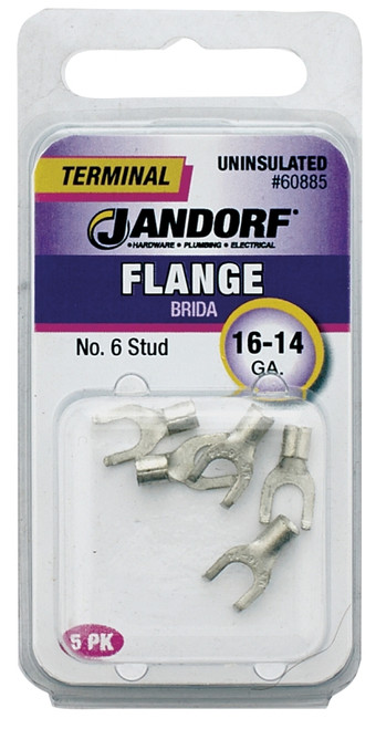 Jandorf 60885 Spade Terminal, 16 to 14 AWG Wire, #6 Stud, Copper Contact [SKU: ORG3400835]