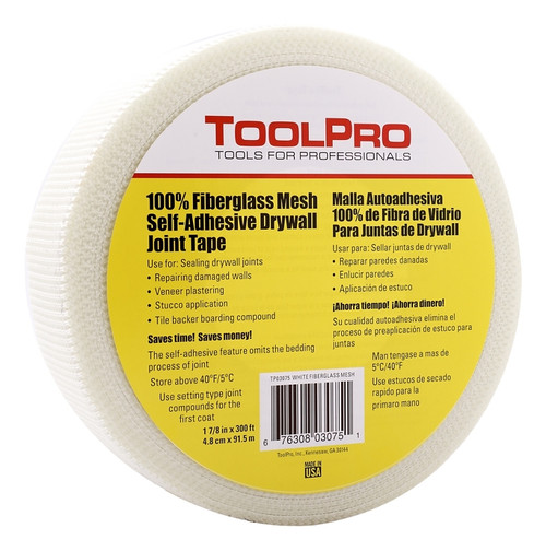 TOOLPRO TP03075 Mesh Tape, 300 ft L, 1-7/8 in W, Fiberglass, White [SKU: ORG7398951]