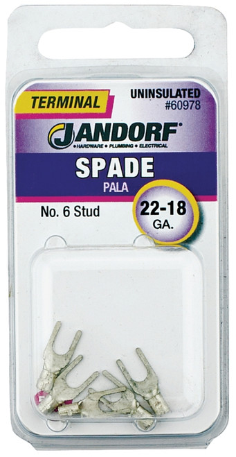 Jandorf 60978 Spade Terminal, 600 V, 22 to 18 AWG Wire, #6 Stud, Copper Contact [SKU: ORG3401924]