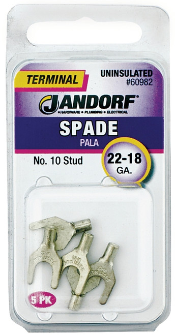 Jandorf 60982 Spade Terminal, 600 V, 22 to 18 AWG Wire, #10 Stud, Copper Contact [SKU: ORG3401965]