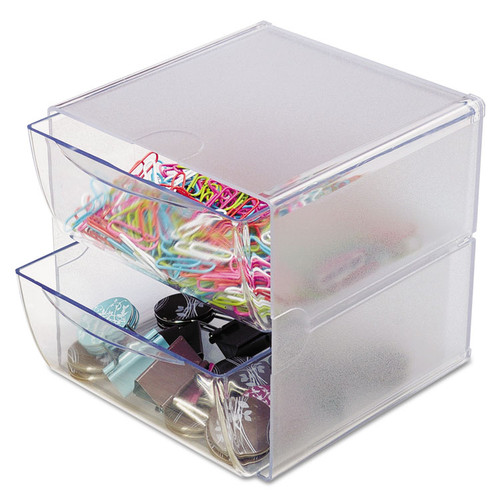 Stackable Cube Organizer, 2 Compartments, 2 Drawers, Plastic, 6 x 7.2 x 6, Clear [SKU: DEF350101]