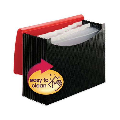 12-Pocket Poly Expanding File, 0.88" Expansion, 12 Sections, Cord/Hook Closure, 1/6-Cut Tabs, Letter Size, Black/Red [SKU: SMD70866]