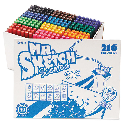 Scented Stix Watercolor Marker Set School Pack, Fine Bullet Tip, Assorted Colors, 216/Set [SKU: SAN1905315]