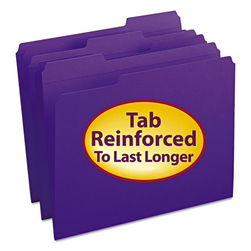 Reinforced Top Tab Colored File Folders, 1/3-Cut Tabs: Assorted, Letter Size, 0.75" Expansion, Purple, 100/Box [SKU: SMD13034]