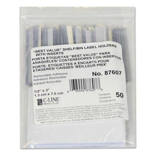 Self-Adhesive Label Holders, Top Load, 0.5 x 3, Clear, 50/Pack [SKU: CLI87607]