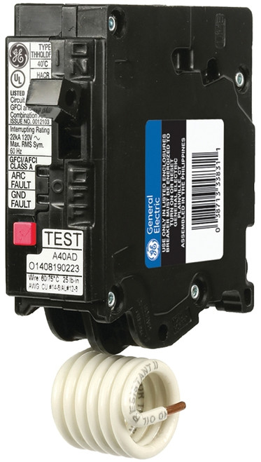 GE THQL1120DFP Circuit Breaker, AFCI, Dual Function, GFCI, 20 A, 1 -Pole, 120/240 VAC, Plug Mounting [SKU: ORG7111313]