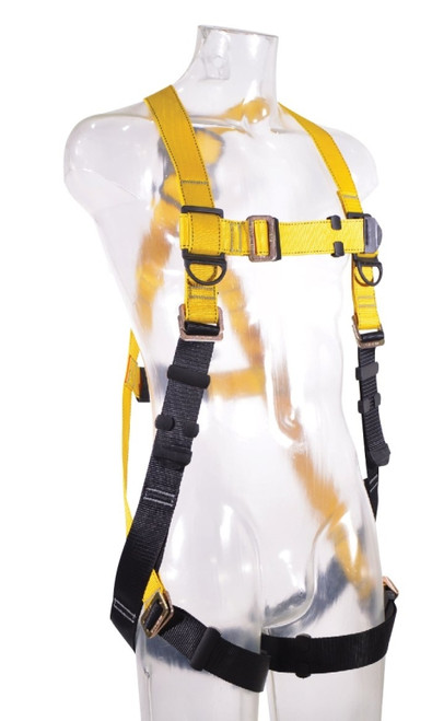 GUARDIAN FALL PROTECTION 1 Series 37006 Full Body Harness, XL/2XL, 130 to 420 lb, Polyester Webbing, Black/Yellow [SKU: ORG0248732]
