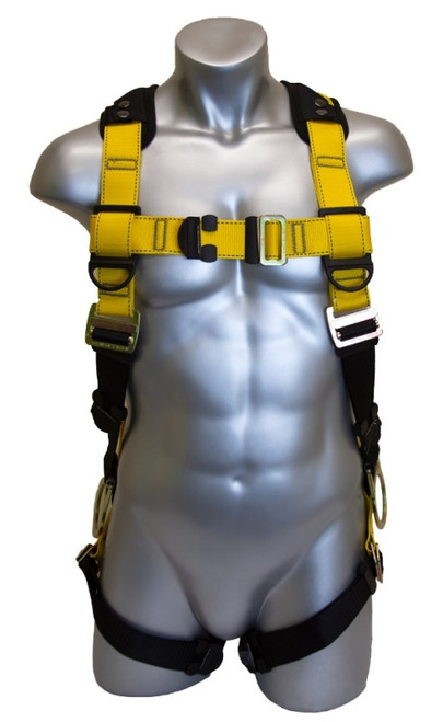 GUARDIAN FALL PROTECTION 3 Series 37110 Full Body Harness, XL/2XL, 130 to 420 lb, Polyester Webbing, Black/Yellow [SKU: ORG0248773]