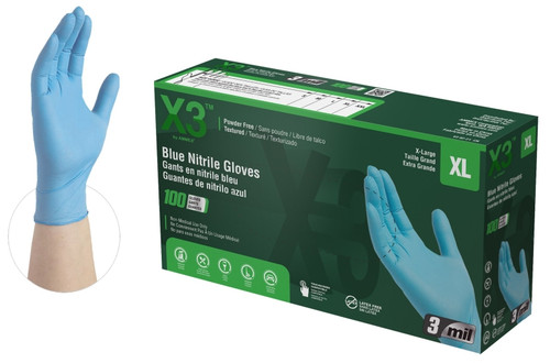 AMMEX X3 Series X348100 Non-Sterile Disposable Gloves, XL, Nitrile, Powder-Free, Blue [SKU: ORG1394600]