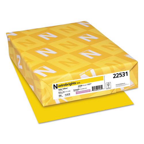 Color Paper, 24 lb Bond Weight, 8.5 x 11, Solar Yellow, 500/Ream [SKU: WAU22531]