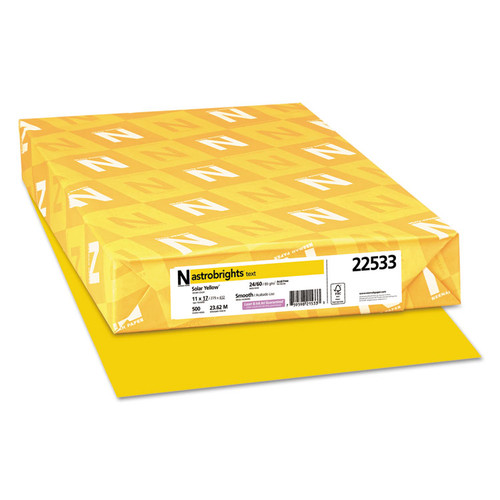 Color Paper, 24 lb Bond Weight, 11 x 17, Solar Yellow, 500/Ream [SKU: WAU22533]
