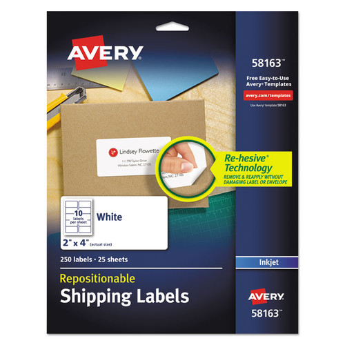 Repositionable Address Labels w/Sure Feed, Inkjet/Laser, 2 x 4, White, 250/Box [SKU: AVE58163]