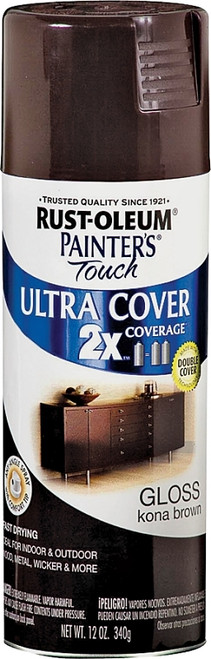 RUST-OLEUM PAINTER'S Touch 249102 Gloss Spray Paint, Gloss, Kona Brown, 12 oz, Aerosol Can [SKU: ORG3233806]