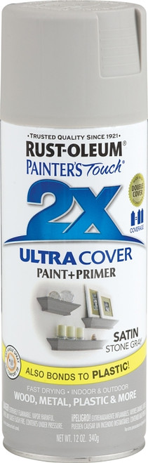 RUST-OLEUM PAINTER'S Touch 249855 Satin Spray Paint, Satin, Stone Gray, 12 oz, Aerosol Can [SKU: ORG6807234]