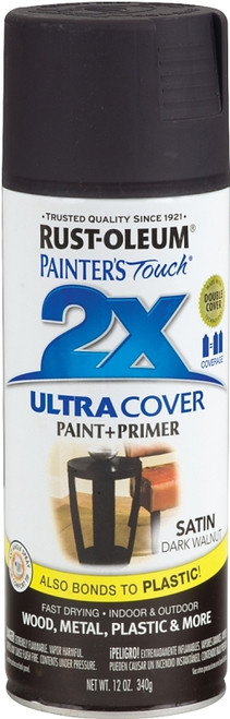 RUST-OLEUM PAINTER'S Touch 257462 Satin Spray Paint, Satin, Dark Walnut, 12 oz, Aerosol Can [SKU: ORG7449028]