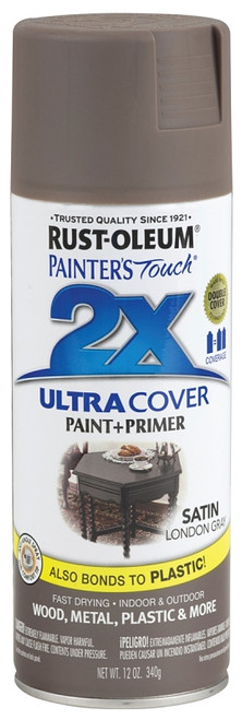 RUST-OLEUM PAINTER'S Touch 249857 Satin Spray Paint, Satin, London Gray, 12 oz, Aerosol Can [SKU: ORG7755416]
