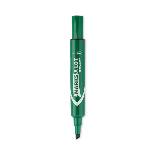 MARKS A LOT Large Desk-Style Permanent Marker, Broad Chisel Tip, Green, Dozen (8885) [SKU: AVE08885]