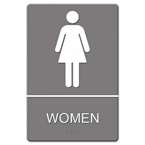 Ada Sign, Women Restroom Symbol W/Tactile Graphic, Molded Plastic, 6 X 9, Gray [SKU: USS4816]