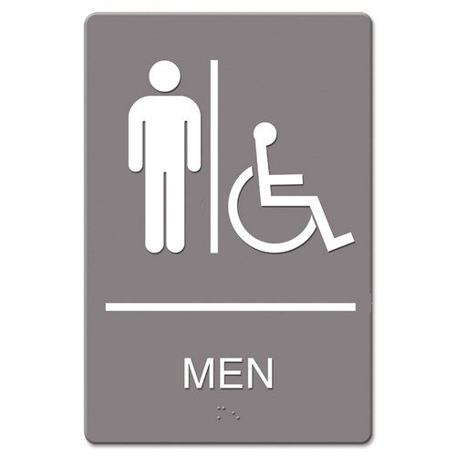 Ada Sign, Men Restroom Wheelchair Accessible Symbol, Molded Plastic, 6 X 9, Gray [SKU: USS4815]