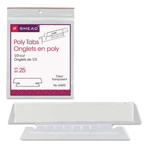 Poly Index Tabs And Inserts For Hanging File Folders, 1/3-Cut, White/Clear, 3.5" Wide, 25/Pack [SKU: SMD64615]