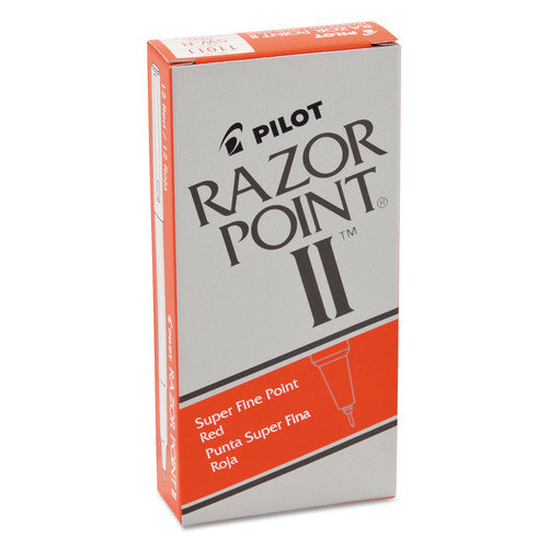 Razor Point Ii Super Fine Line Porous Point Pen, Stick, Ultra-Fine 0.2 Mm, Red Ink, Red Barrel, Dozen [SKU: PIL11011]