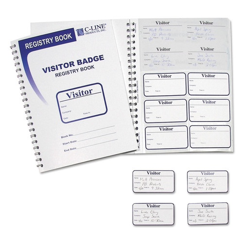 Visitor Badges With Registry Log, 3 5/8 X 1 7/8, White, 150 Badges/Box [SKU: CLI97030]