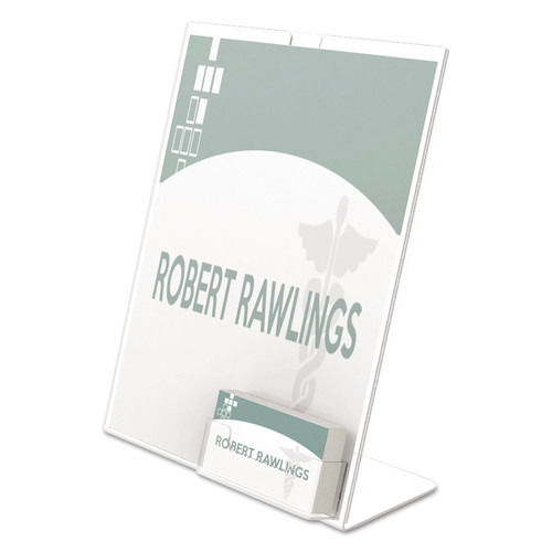 Superior Image Slanted Sign Holder With Business Card Holder, 8.5W X 4.5D X 11H, Clear [SKU: DEF590601]