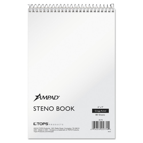 Steno Pads, Gregg Rule, Tan Cover, 80 White 6 X 9 Sheets [SKU: TOP25774]