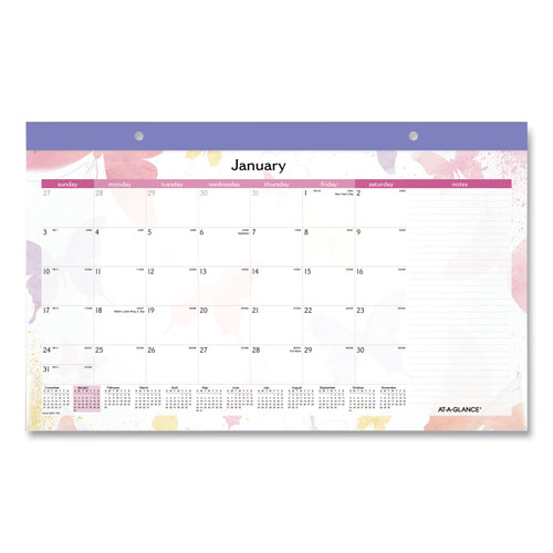 Watercolors Monthly Desk Pad Calendar, Watercolor Artwork, 17.75 x 11, White Sheets, Purple Binding, 12-Month (Jan-Dec): 2024 [SKU: AAGSK91705]
