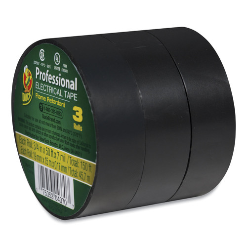 Pro Electrical Tape, 1" Core, 0.75" X 50 Ft, Black, 3/Pack [SKU: DUC299004]