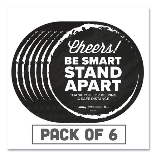 Besafe Messaging Floor Decals, Cheers;Be Smart Stand Apart;Thank You For Keeping A Safe Distance, 12" Dia, Black/White, 6/Ct [SKU: TAB79085]