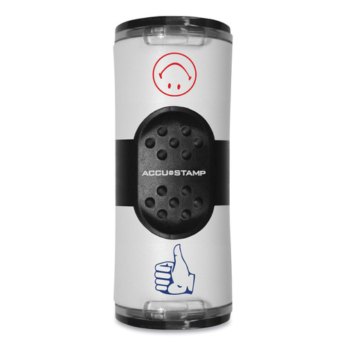 Dual Message Pre-Inked Round Stamp, Smiley Face/Thumbs-Up, 0.63" Dia, Red/Blue [SKU: COS032934]