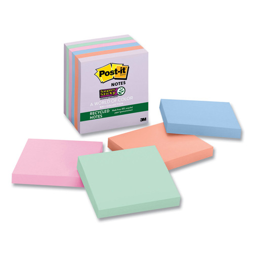 Recycled Notes In Wanderlust Pastels Collection Colors, 3" X 3", 65 Sheets/Pad, 6 Pads/Pack [SKU: MMM70005132637]