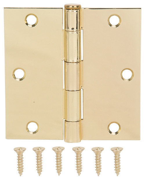 ProSource 20338BBX Square Corner Door Hinge, Steel, Polished Brass, Loose Pin, 180 deg Range of Motion [SKU: ORG2416527]