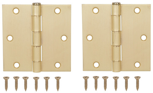 ProSource BH-202SB-PS Square Corner Door Hinge, Steel, Satin Brass, Loose Pin, 180 deg Range of Motion [SKU: ORG2750354]