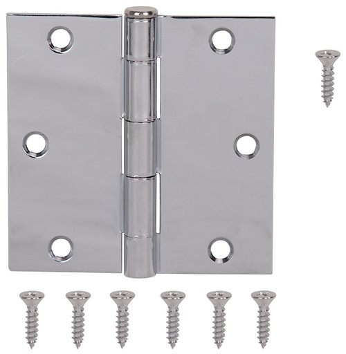 ProSource 20338BCX Square Corner Door Hinge, Steel, Chrome, Loose Pin, 180 deg Range of Motion, Screw Mount Mounting [SKU: ORG3525698]