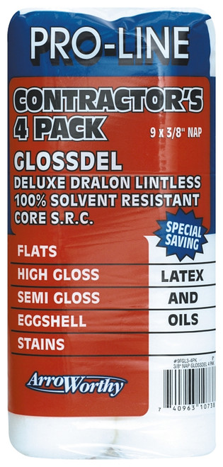 Arroworthy 9FGL3-4PK Paint Roller Cover, 3/8 in Thick Nap, 9 in L, Microfiber Cover, White [SKU: ORG3128626]