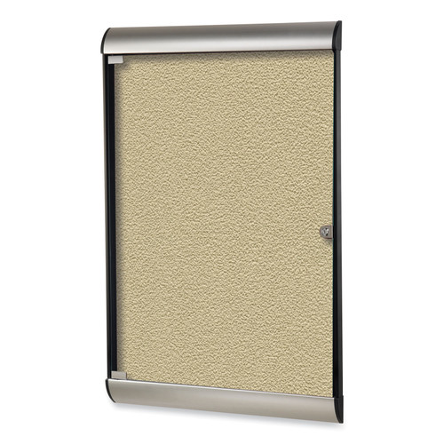 Silhouette 1 Door Enclosed Caramel Vinyl Bulletin Board With Satin/Black Frame, 27.75 X 42.13, Ships In 7-10 Business Days [SKU: GHESILH20410]